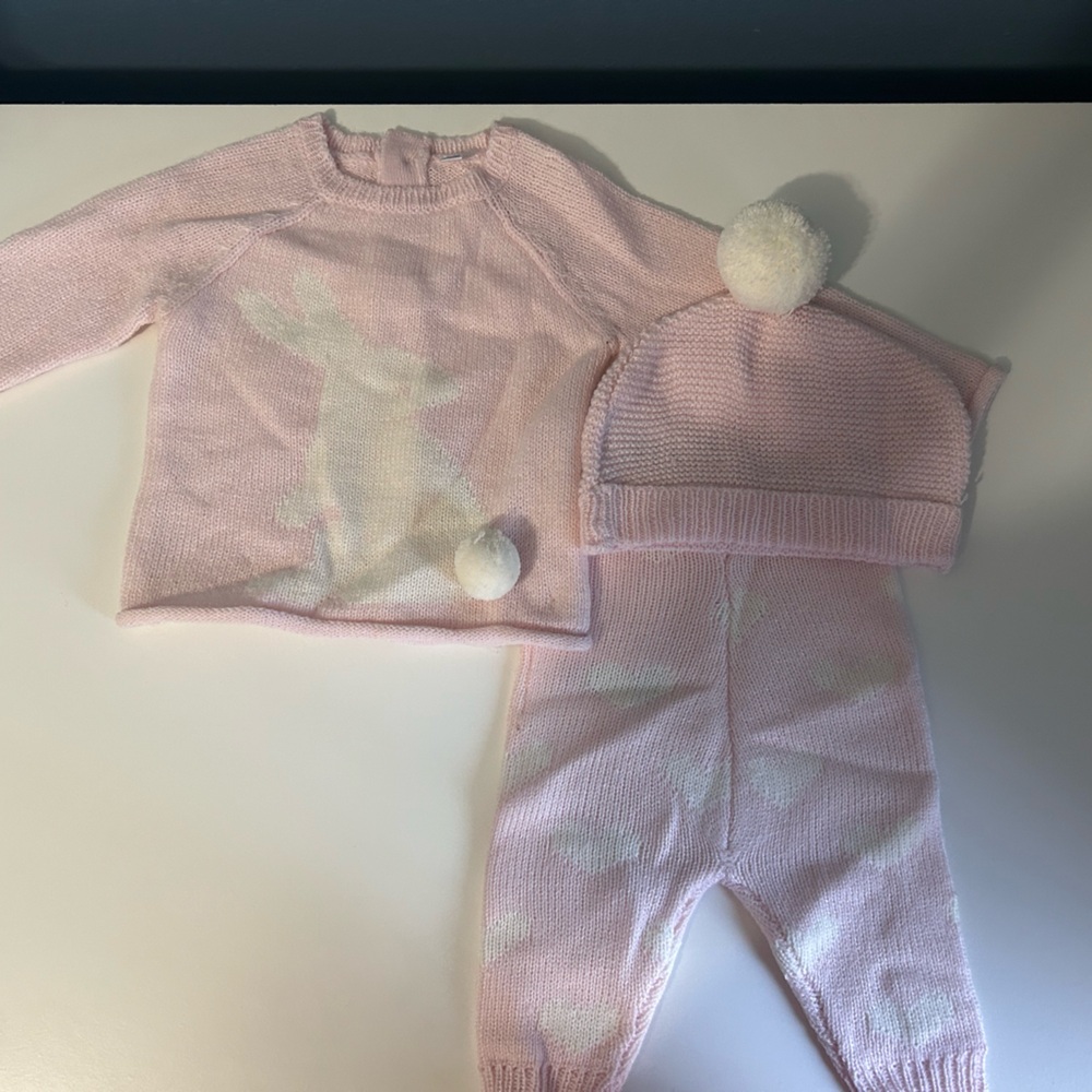 Pink Bunny Knit Baby Set